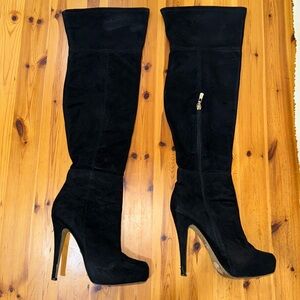 Platform bebe Black Suede Thigh High Boots
